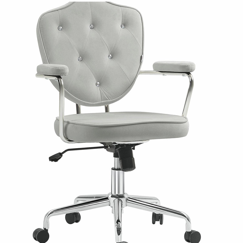 Home Office Chair, Computer Desk Chair with Button Tufted Velvet-Feel Fabric, Swivel Vanity Chair, Gray