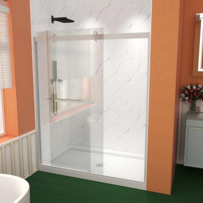 Porte de douche coulissante de qualité supérieure, l 60 po x H 74 po, largeur réglable 56 à 60 po, verre trempé 5/16 po