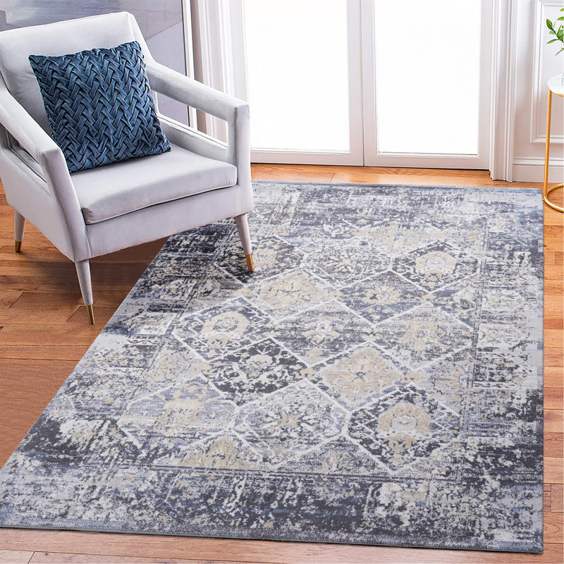 Grey / Blue / Traditional Area Rug, Rectangle 7'9" x 10'