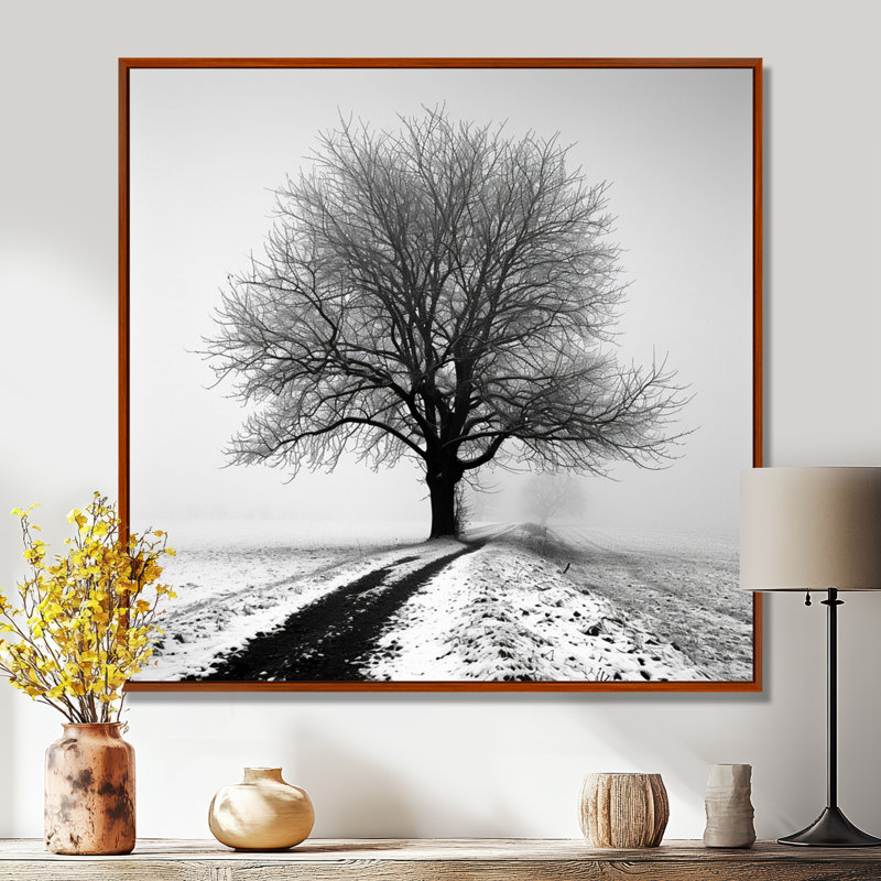 Vierge - arbre, impression murale monochrome, Toile avec cadre flottant brun, H 30 po x l 30 po x P 1 po