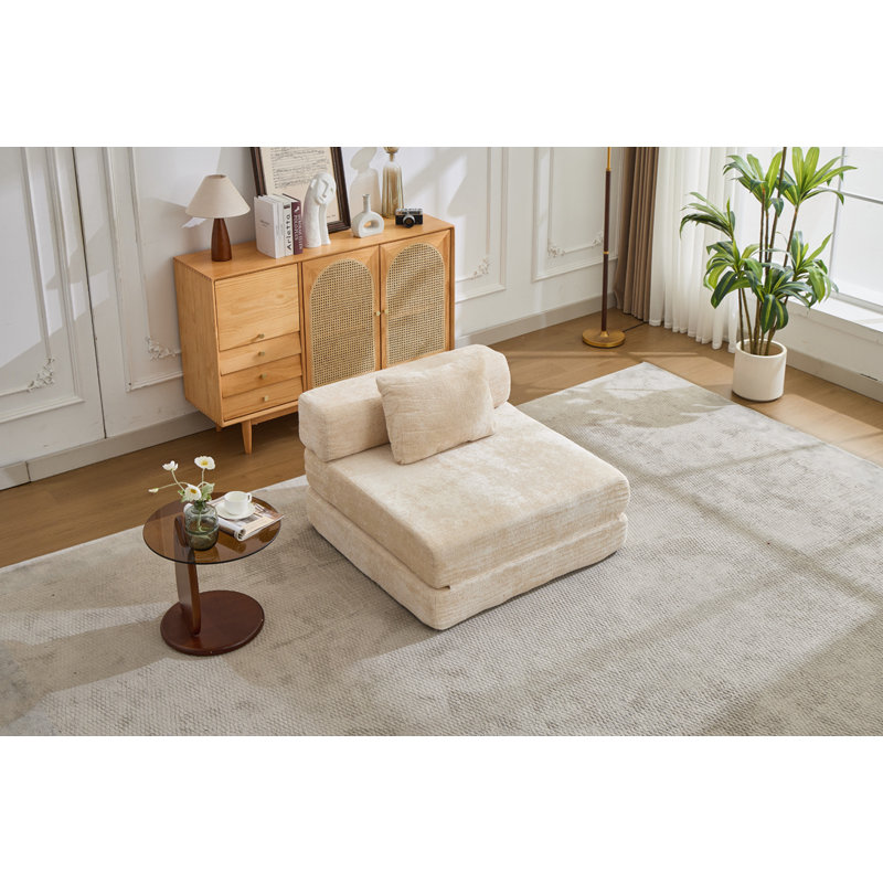 Chenille Convertible Floor Chair, Beige