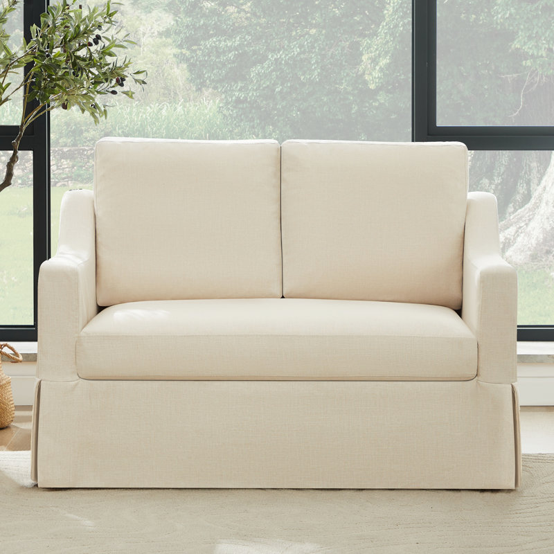 51'' W Farmhouse Upholstered Slipcovered Loveseat Sofa, Beige