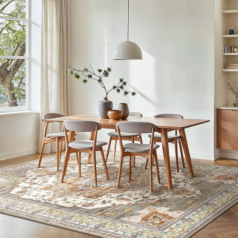 Machine Printed Area Rug, Brick/Beige, Rectangle 160 x 230 cm