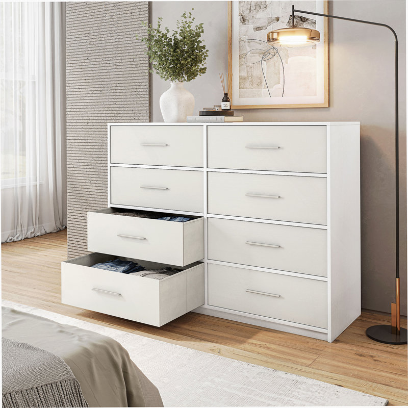 Commode 8 tiroirs avec tiroirs en tissu, Blanc