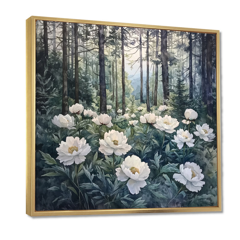 Glynys - art mural floral, H 30 po x l 30 po, Impression encadrée flottante, Doré