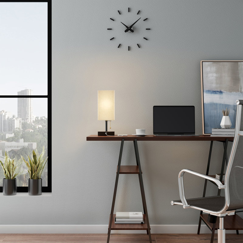 Albaro 14" LED Desk Lamp with USB Charging Port - Small Bedside Table Light for Reading - Bedroom, Living or Dining Room, Dorm Decor (Linen/Brown)