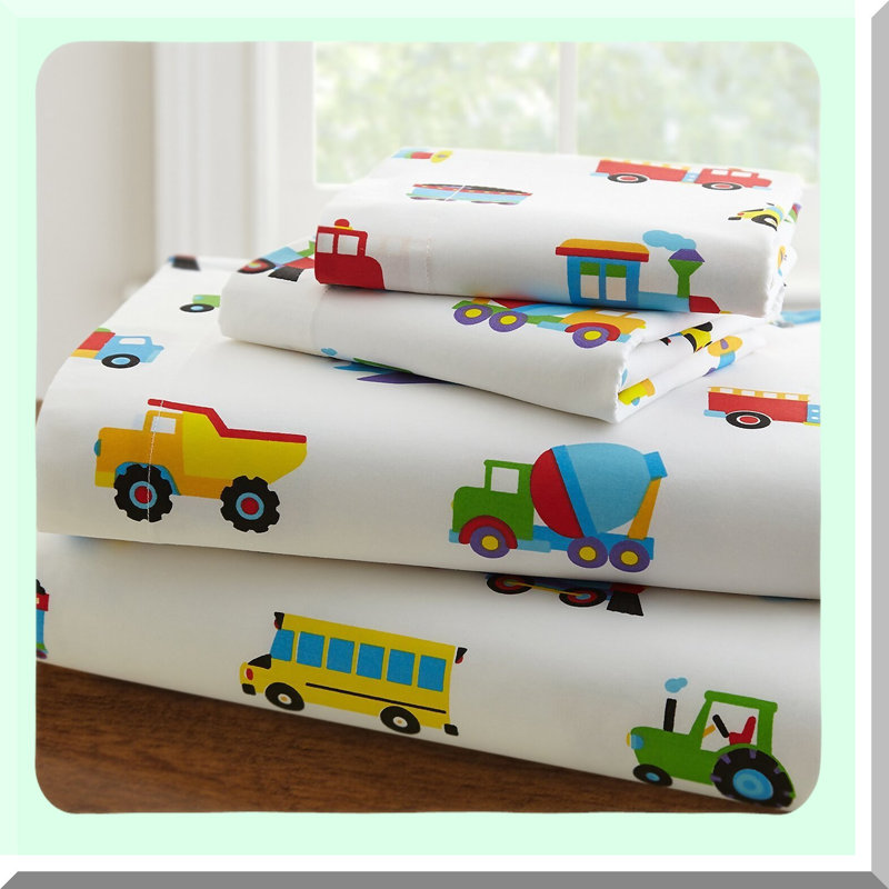 Ultimate Transport Collection Bedding Set - Twin Size Sheets with Trucks, Tractors, Cars, Airplanes, Balloons, Police Lights