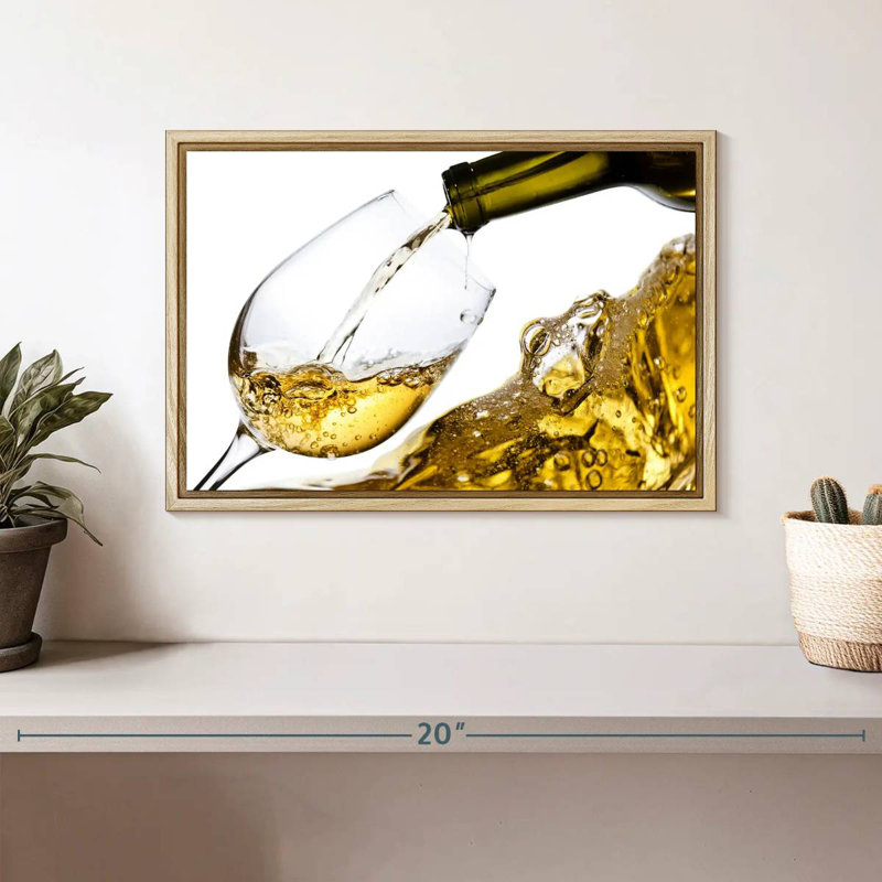 Éclaboussure de vin blanc, Cadre flottant en bois naturel, 13 po x 9 po
