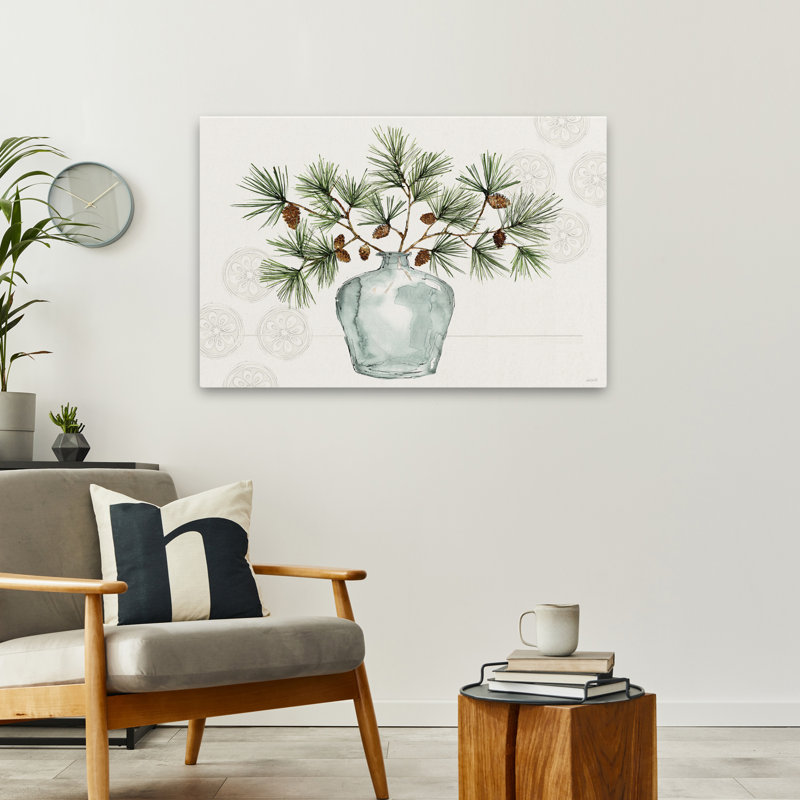 Ornement d'hiver I - Bouquet bleu, art de Noël brun, H 24 po x l 36 po