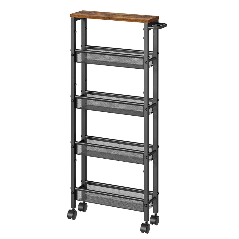 Chariot de rangement roulant, Brun rustique / noir classique, H 39,2 po x l 17,9 po x P 5,1 po