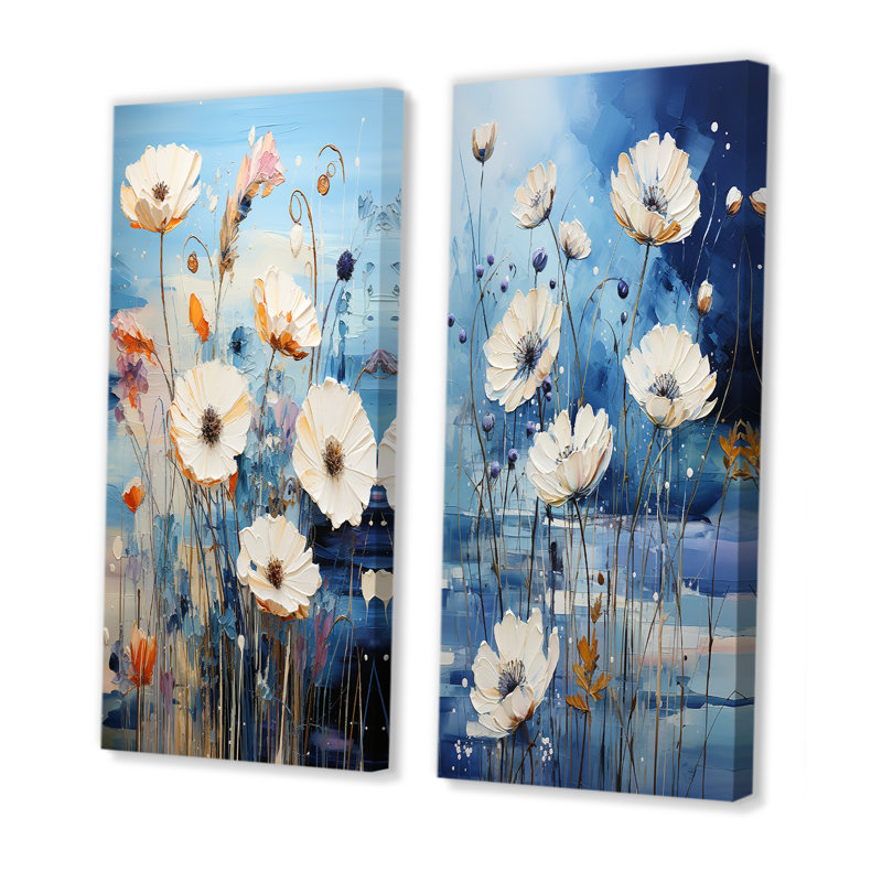 Bleu bleuet Melody - bleuet, ensemble de 2 toiles d'art, H 28 po x l 25 po, Toile tendue