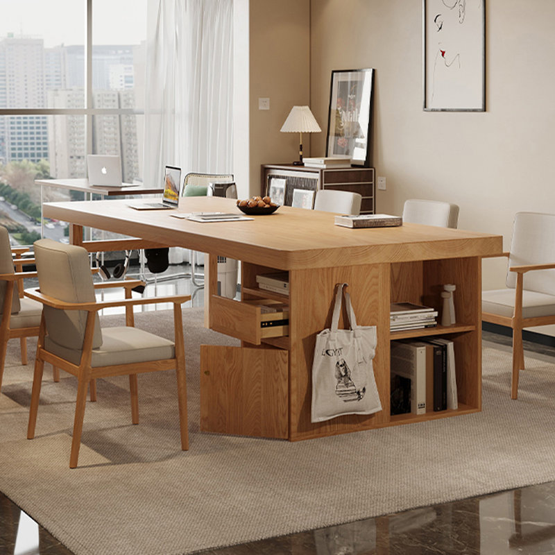 Bureau rectangulaire brun en bois massif avec 1 tiroir, H 29,53 po x l 86,61 po x P 35,43 po