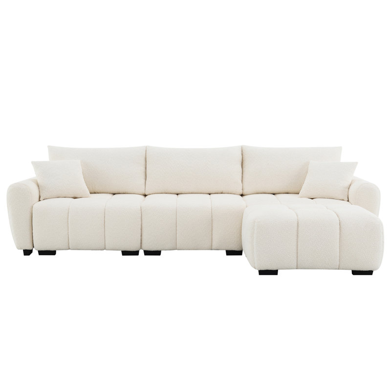Modular Sectional Sofa, L Shape With Extra-Large Seat, Pull-Line Design, Movable Ottoman, High Density Foam, Free Combination, Sturdy Metal&Wood Frame, Boucle Fabric