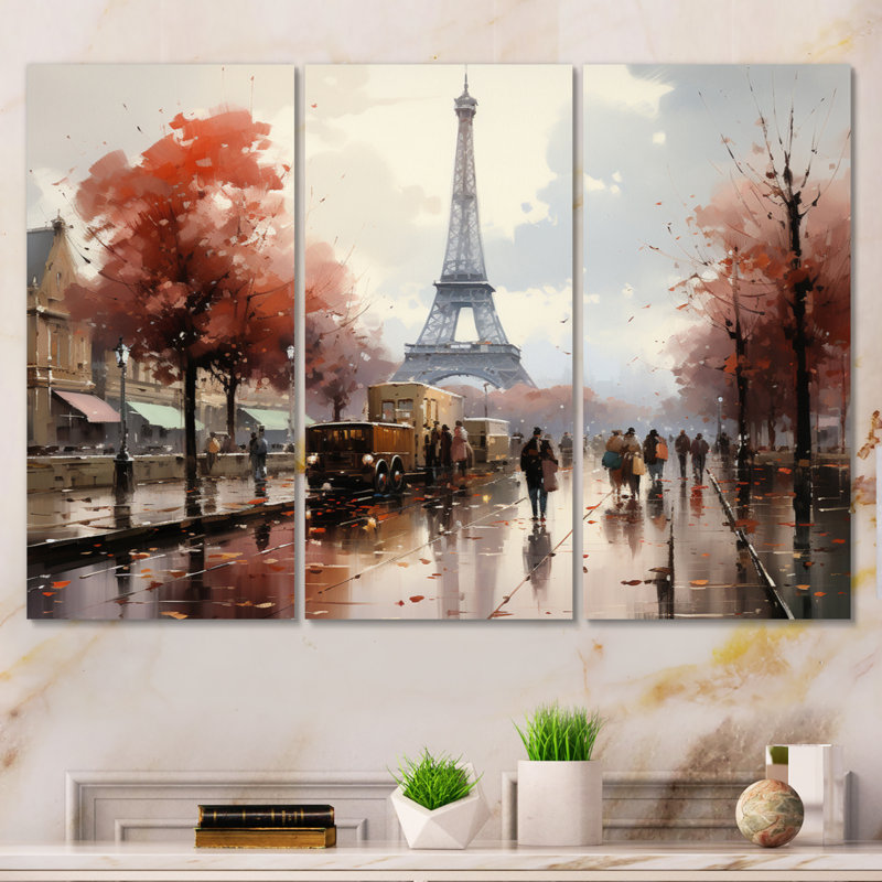 «French Paris In 1945S» sur toile, reproduction de 3 pièces, H 40 po x l 60 po x P 1 po