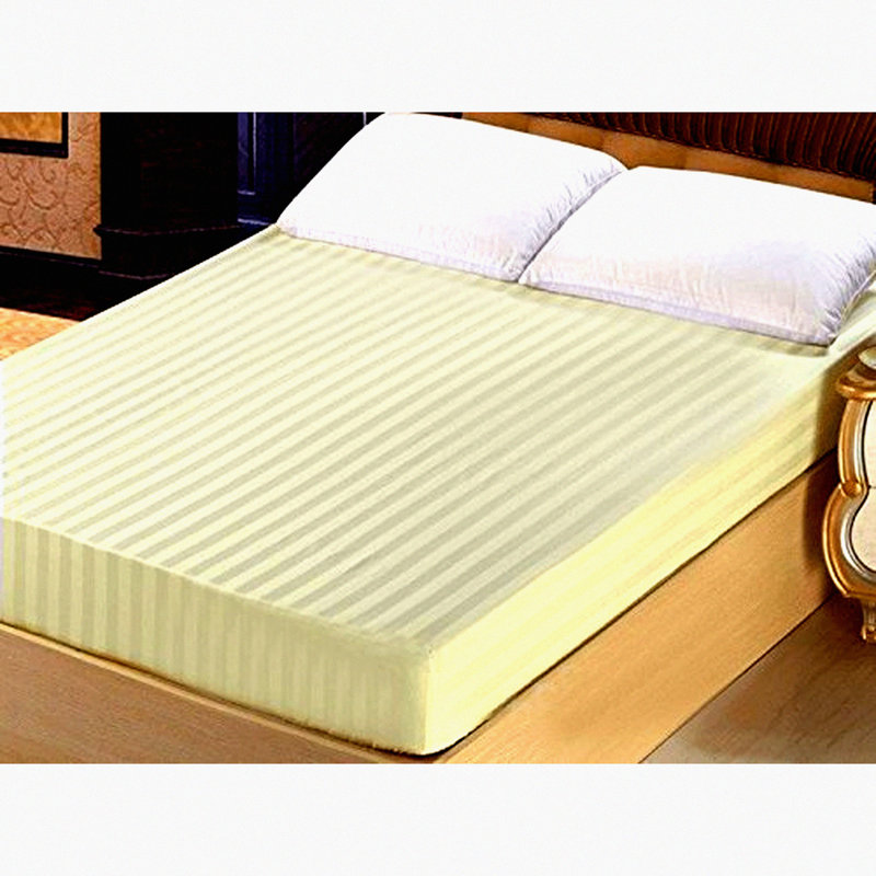 PlushCotton Stripe Full Fitted Sheet - Luxuriously Soft 100% Cotton, 54" x 75", 12" Drop - Ivory - Premium Quality Bedding for Ultimate Comfort
