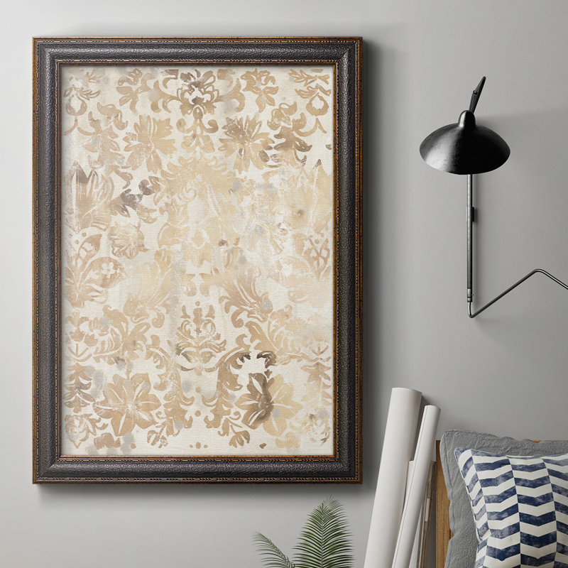 Toile encadrée noyer damassé de qualité supérieure II - prête à être accrochée, H 36 po x l 24 po x P 2,5 po