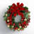 Red and Gold Holiday Wreath with Ornaments and Pine Cones