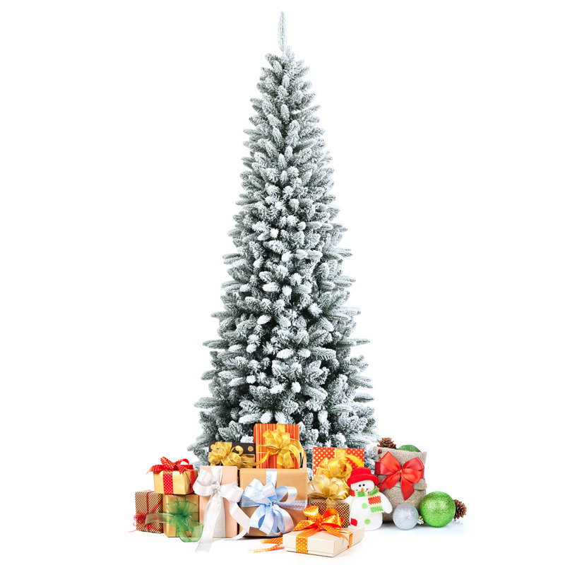Arbre de Noël blanc réaliste pin floqué / givré, H 7,5 pi