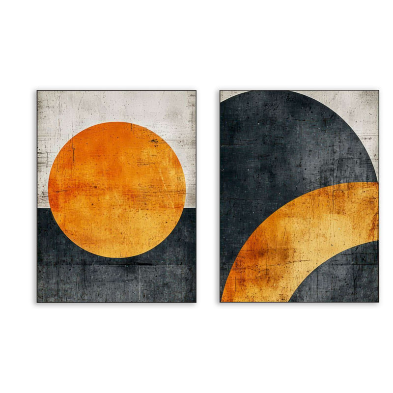 Ensemble de 2 décorations murales géométriques abstraites modernes en MDF, orange et gris, H 31,5 po x l 47,2 po