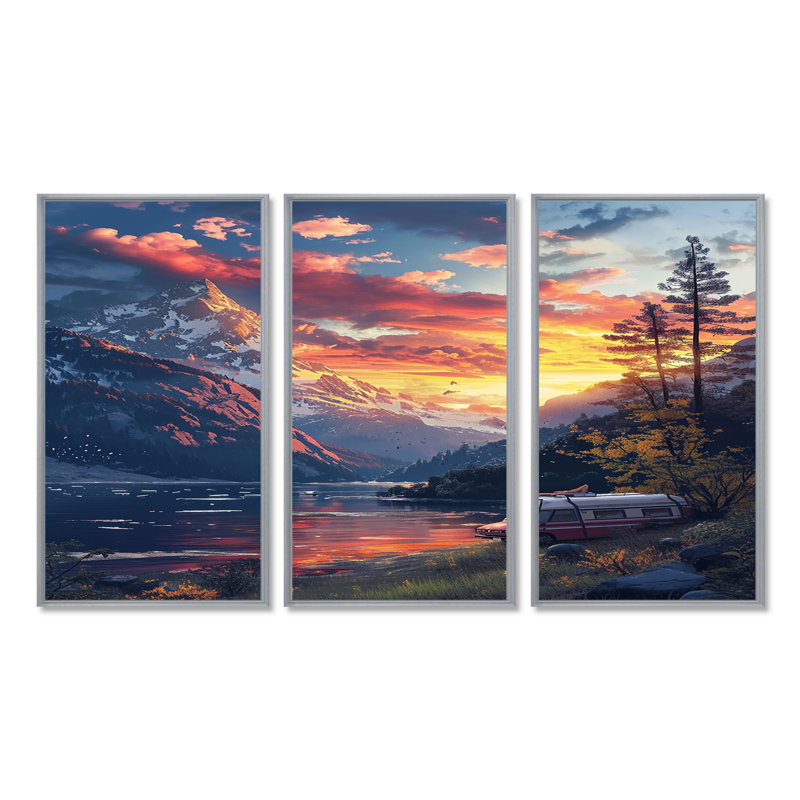 Ensemble de salon Caulkins - Camping Travel Wall Art, Encadrement argenté, H 40 po x l 60 po x P 1 po