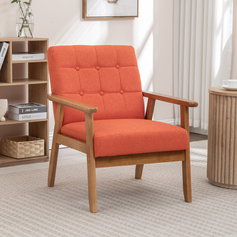 Fauteuil rembourré en bois massif de style nordique, Orange