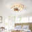 Modern Remote Control LED Caged Ceiling Fan With Lights, Semi -Embedded Ceiling Fans, 6 Speeds Reversible Blades, 4 Bulbs Include-1158762945-1158763006