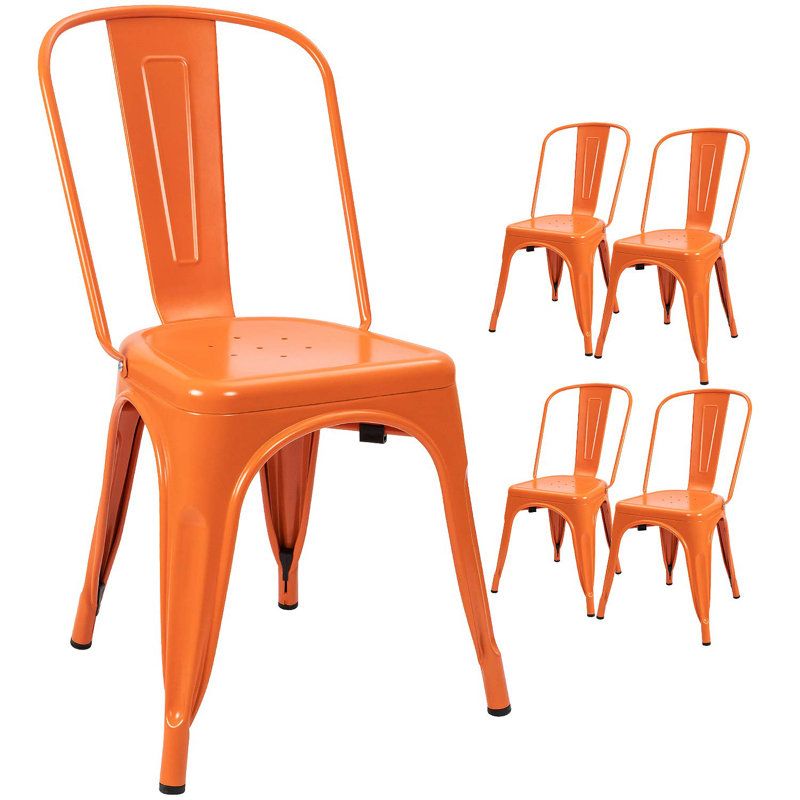 Ensemble de 4 chaises de salle à manger en métal de style patiné pour l'intérieur et l'extérieur (orange), Orange