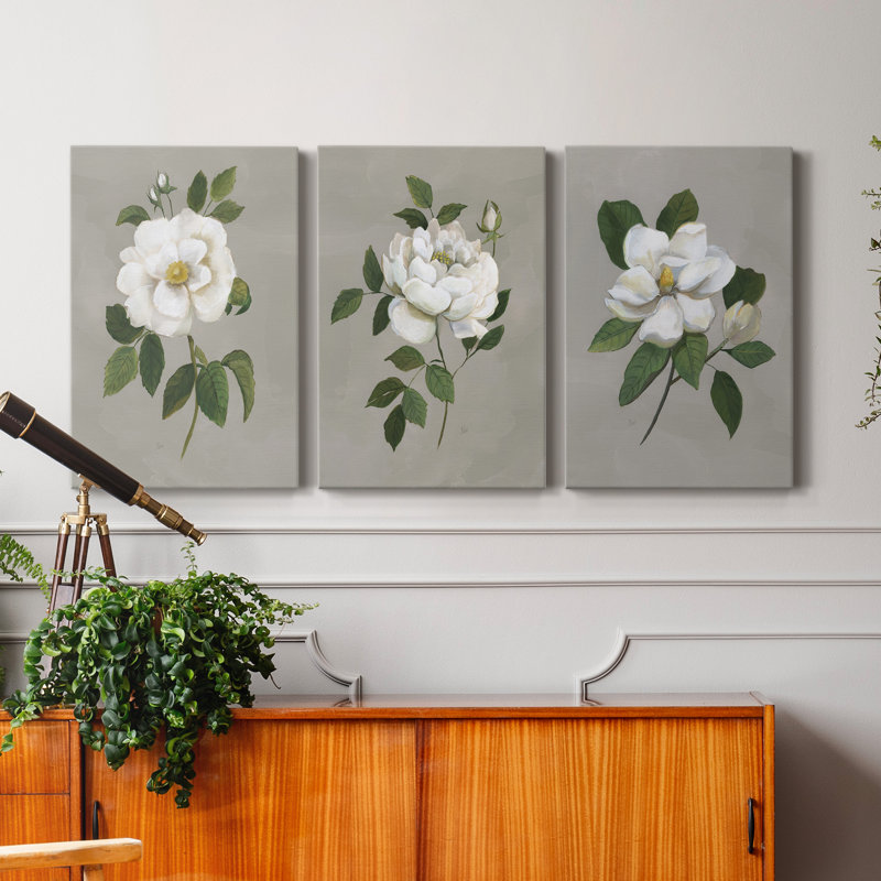 Botanical Magnolia - ensemble de 3 reproductions sur toiles tendues, H 18 po x l 36 po x P 1 po