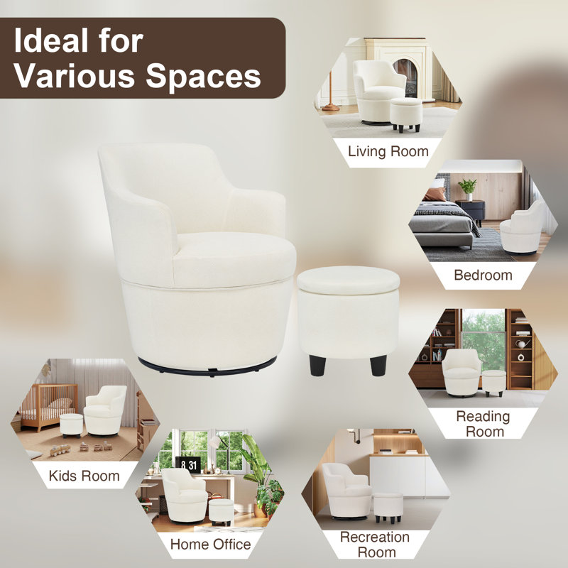 Fauteuil demi-tonneau pivotant avec rangement 360 °, Beige