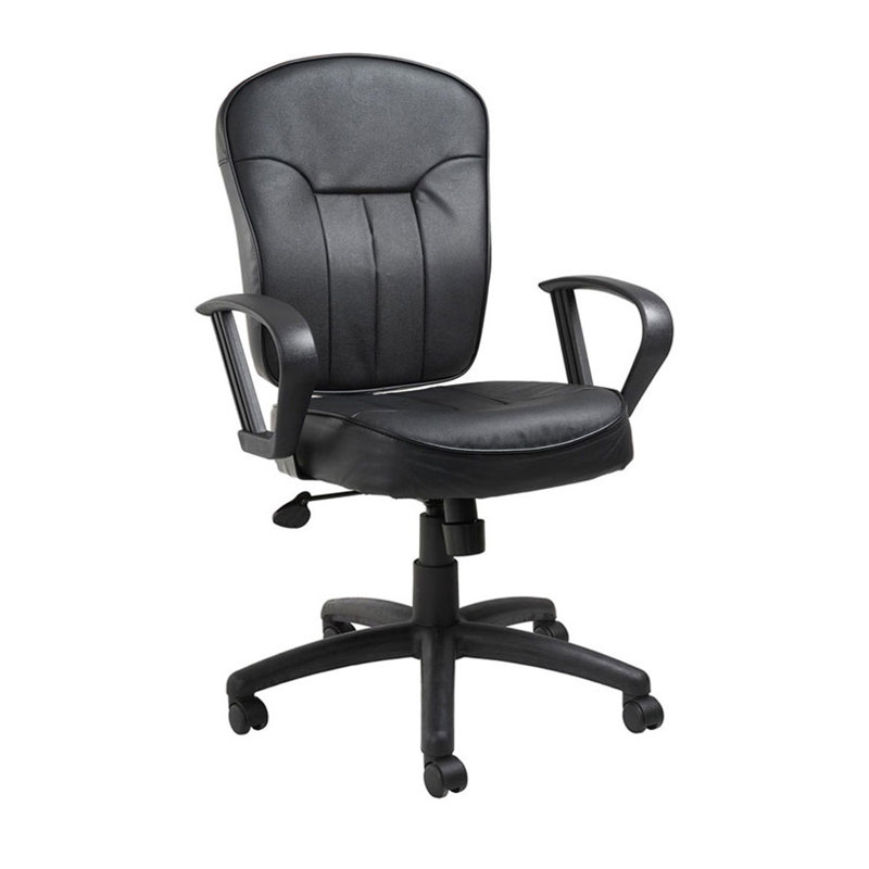 Sera Executive Office Task Chair, Loop Arms, Mid Back Black Leatherplus