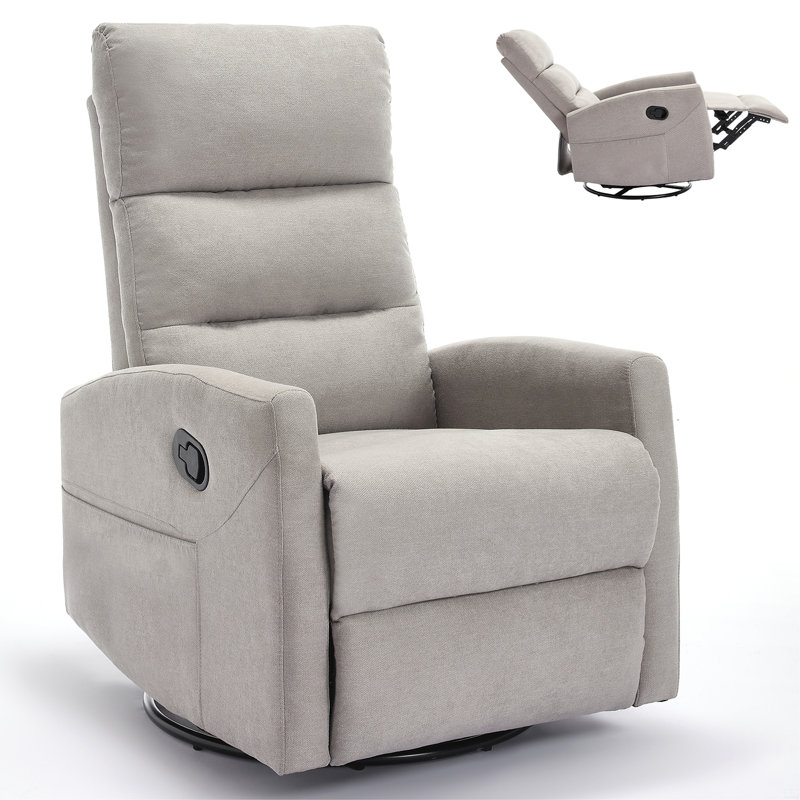 Manual Recliner Chair With Rocker And Swivel, Light Gray