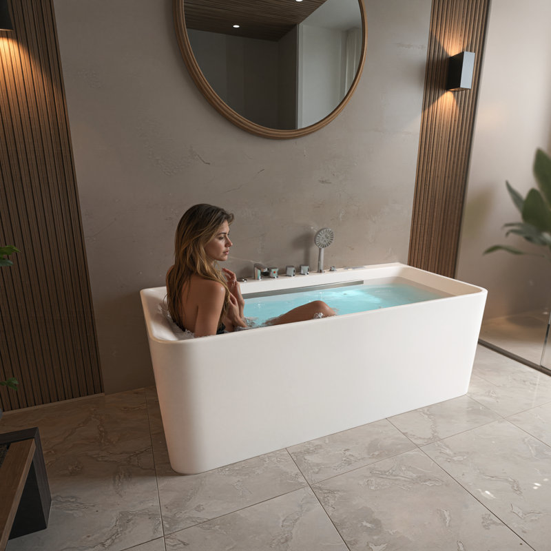 Baignoire autoportante en acrylique de 67 po avec panneau de contrôle à DEL