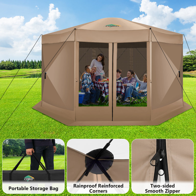15x15ft Pop Up Gazebo Screen Tent Screen House for Camping, 15x15 Screen Room with Mosquito Netting, Hub Tent Instant Screened Canopy with Carrying Bag and Ground Stakes