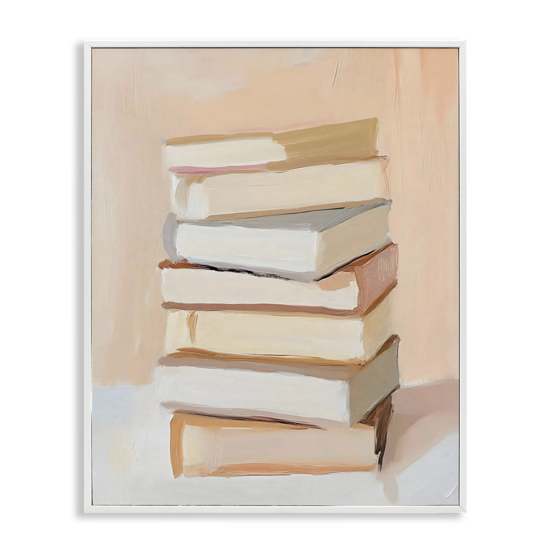 Giclée à pile de livres, par LSR Design Studio, H 14 po x l 11 po, Estampe numérique encadrée blanc bord de mer