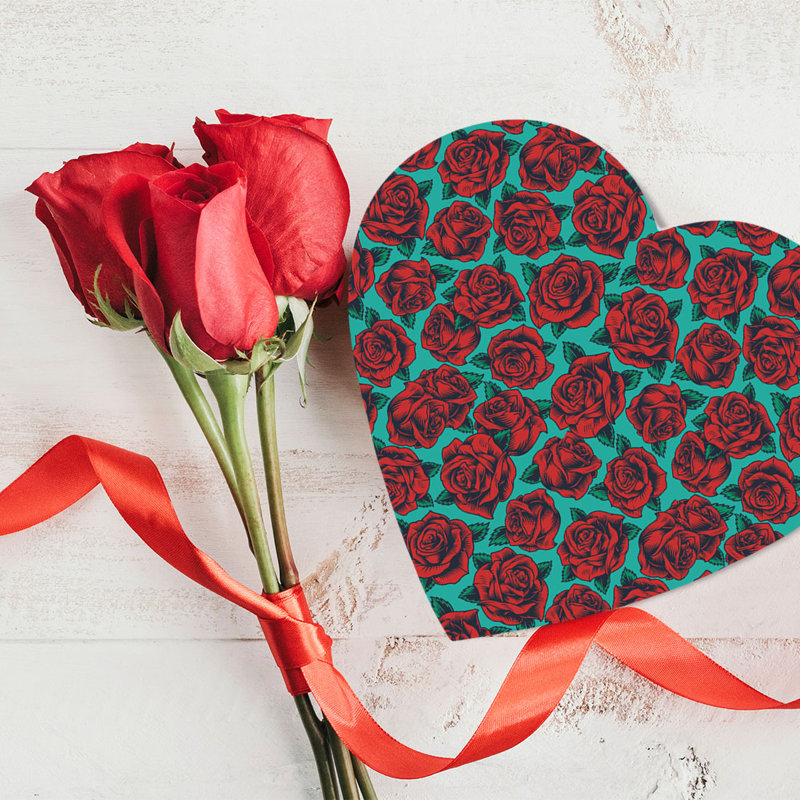 Boîte-cadeau en forme de cœur pour la Saint-Valentin avec couvercle, roses, boîte réutilisable en forme de cœur, 8 po x 6 po, paquet de 1
