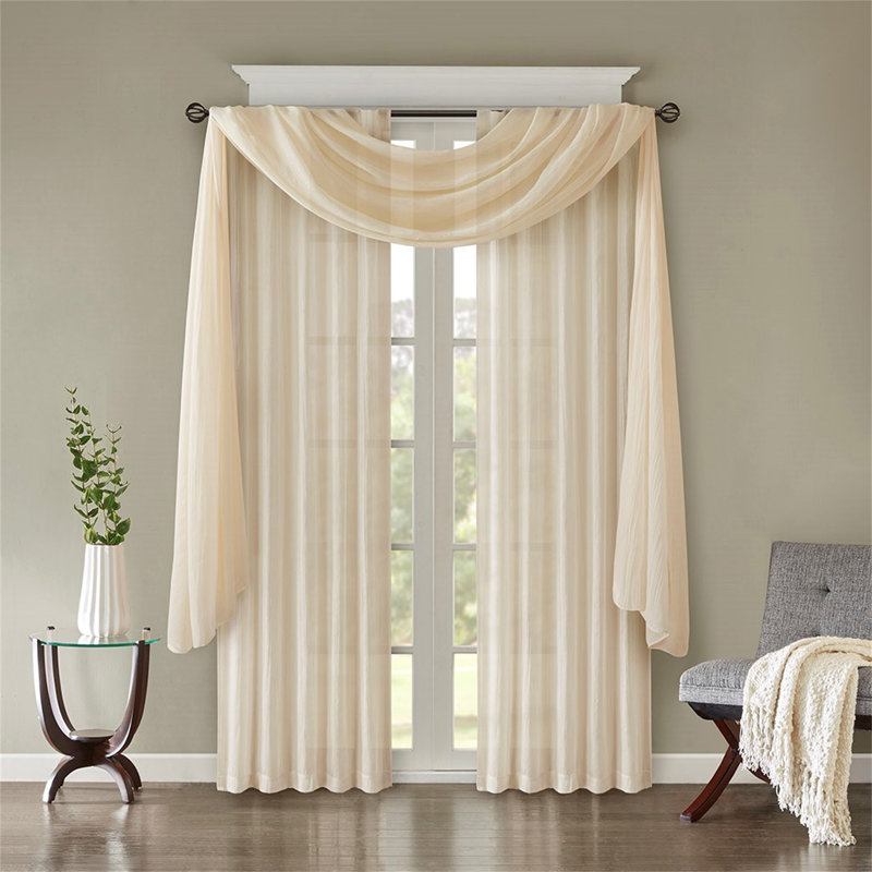 Solid Crushed Curtain Panel Pair(2 Pcs Window Panels), Cream, 42" W x 216" L