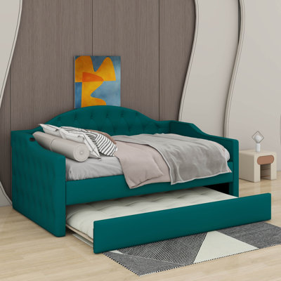 Lit de jour simple rembourré capitonné avec couchette, canapé-lit en velours avec ports USB et ports de charge de type C, aucun sommier nécessaire