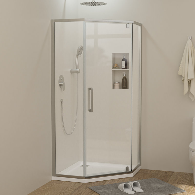 Mocoloo 34'' W x 72'' H Semi-Frameless Neo-angle Single Hinged Door Shower Enclosure(White panel not included) with 5/16" (8mm) Clear Tempered Glass