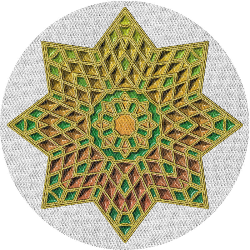 Tapis gris/vert/rouge à motifs, Rond 4 pi