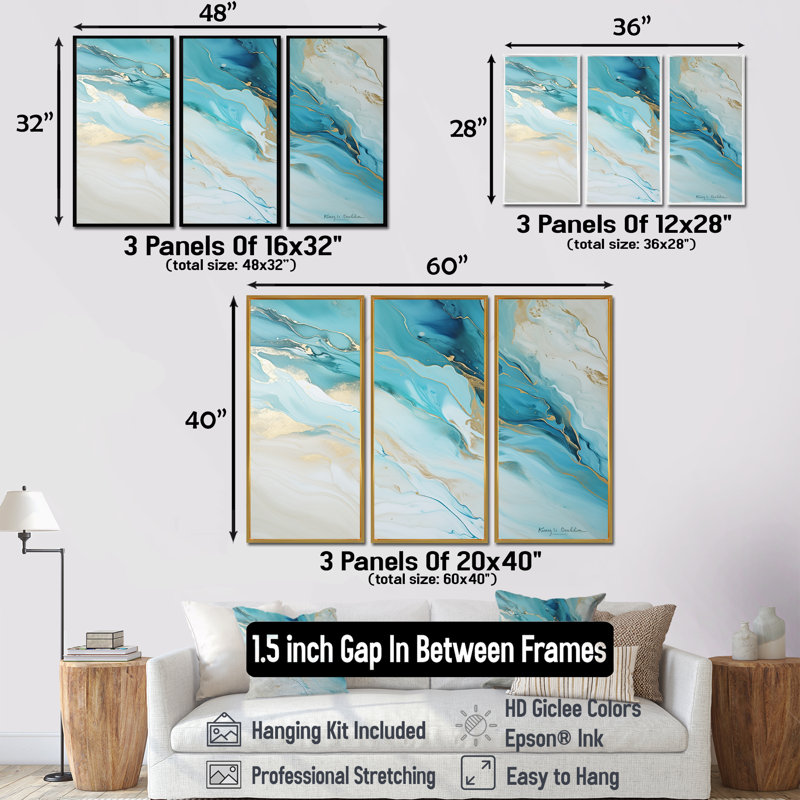 Orrie - ensemble d'art mural sur toile Glacier, H 32 po x l 48 po x P 1 po, Cadre flottant brun