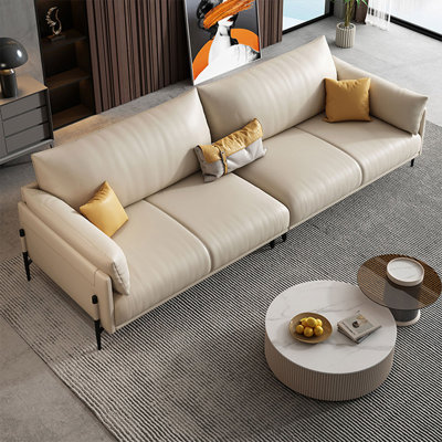 Khaki Genuine Leather Modular Sofa cushion couch