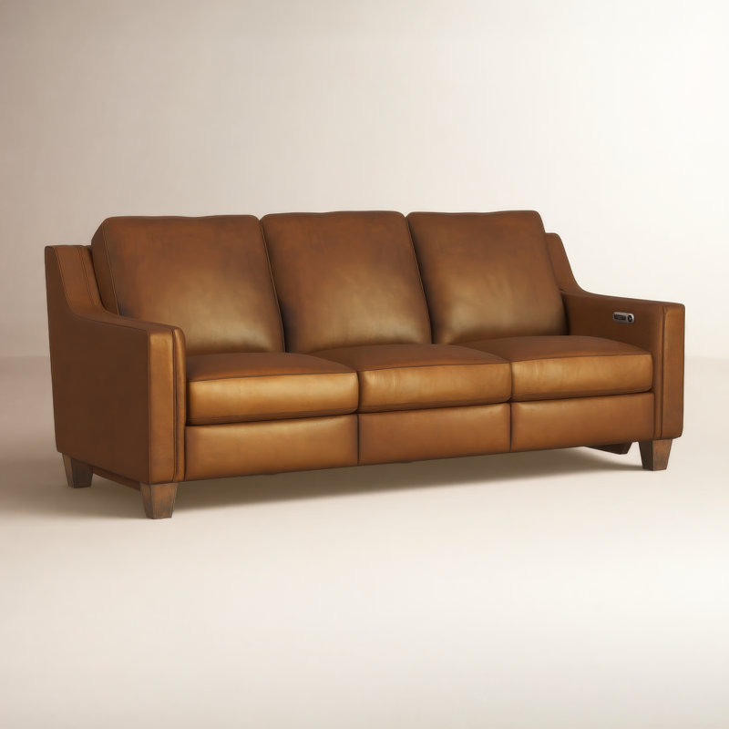 Finnegan 82" Genuine Leather Power Reclining Sofa, Brown