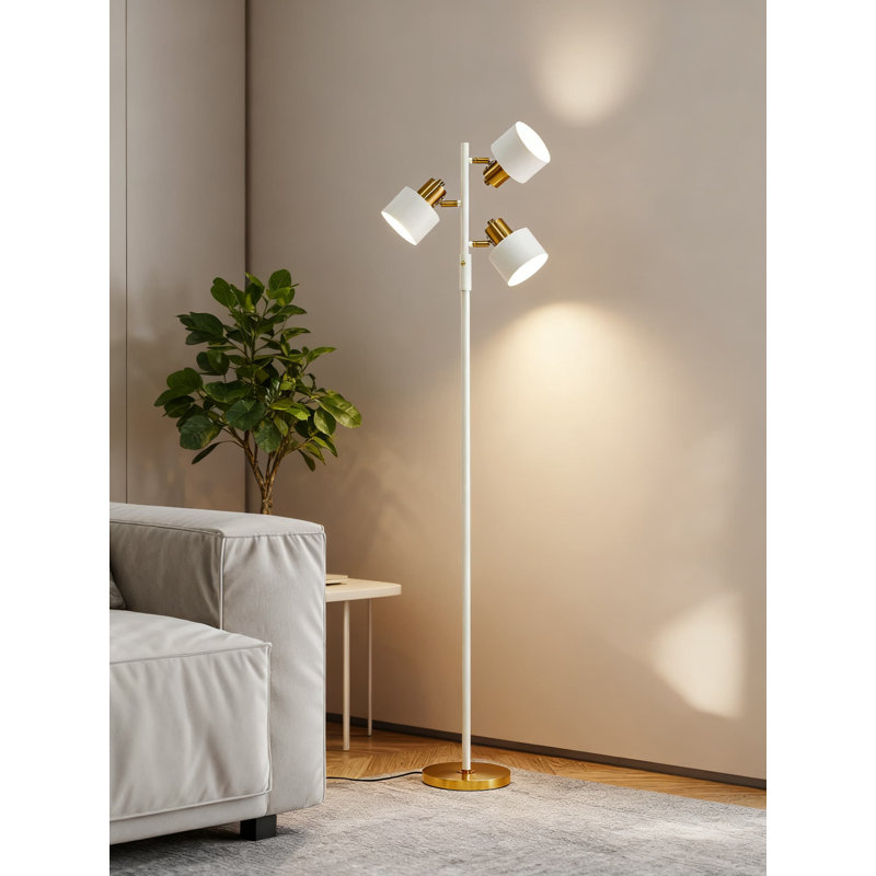 3-Light Adjustable Floor Lamp, Modern Industrial Led Standing Lamp With 350° Rotation, Dimmable Bright Lighting For Living Room, Bedroom, Office, And Indoor Plant Growth