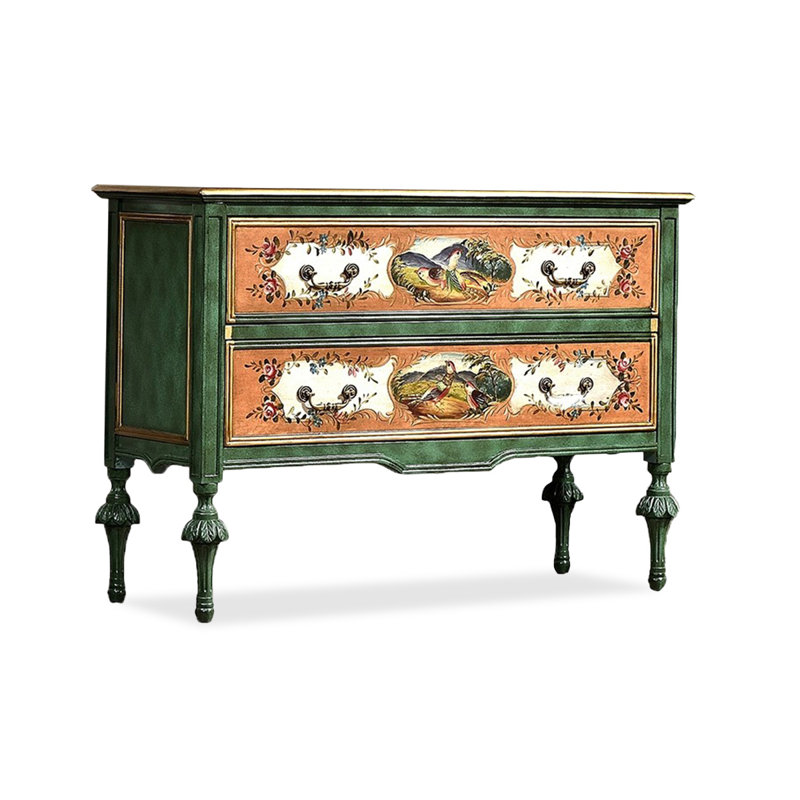 Green Solid Birch Wood Hand-Painted Rectangular Console Chest