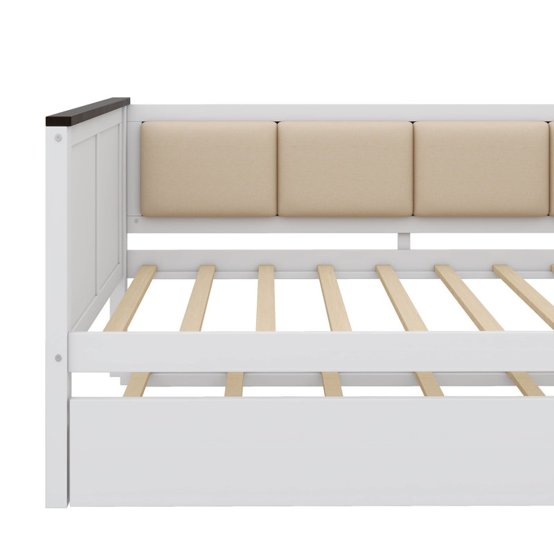 Wood Daybed With Storage Shelves, Upholstered Backrest,USB And Trundle, Twin