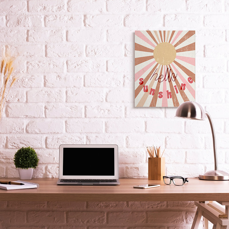 «Hello Sunshine Expression Light Bursts Pink Red» par Daphne Polselli - impression d'art graphique, Toile tendue