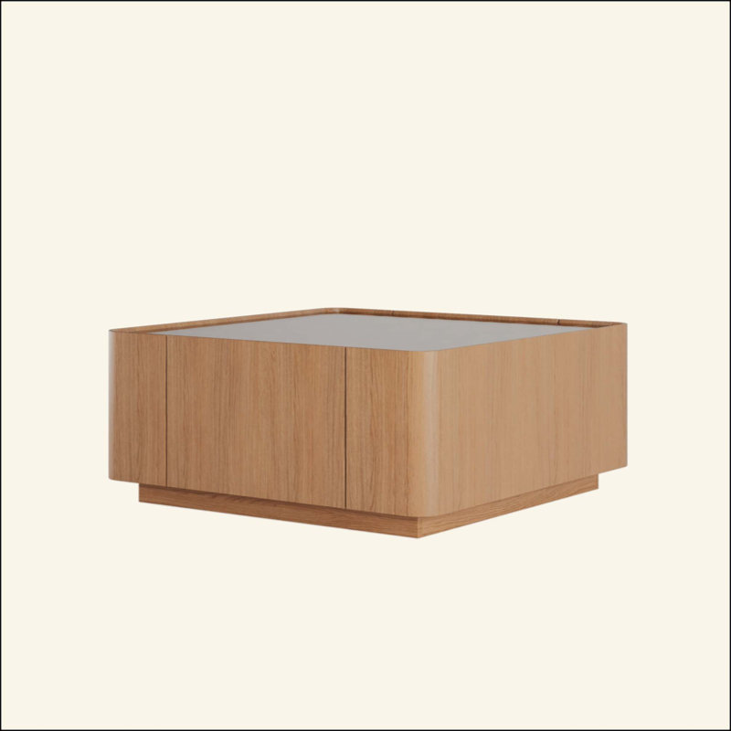 Table basse carrée avec tiroirs de rangement, table basse moderne en bois avec plateau en verre, tables de centre de table de thé pour le salon