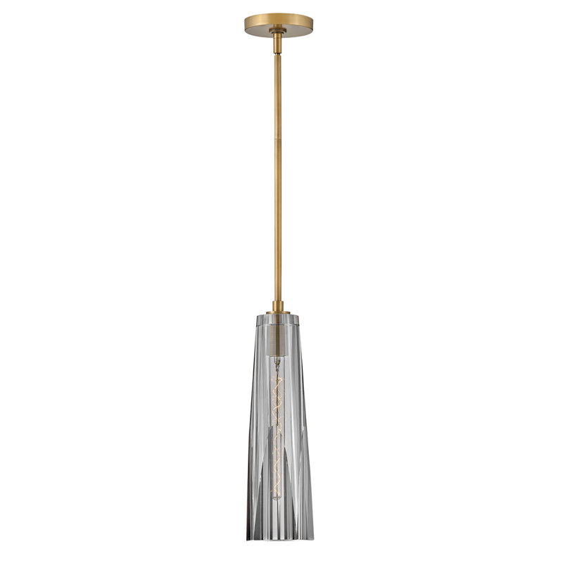 Cosette Single Light Adjustable Pendant w/ Thick Crystal-Cut Shade,  Smoked glass