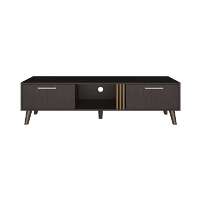 Lebo 63" Wide Tv Stand With Two Pull Down Cabinets And Open Shelf
