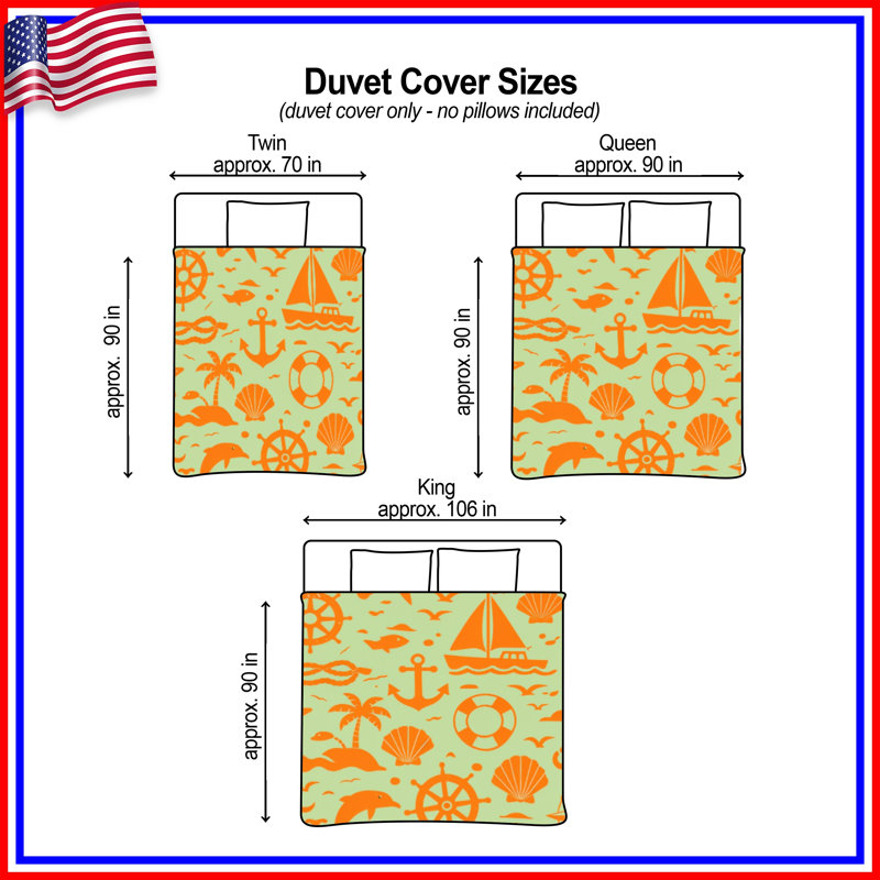 Housses de couette orange nautiques, Queen